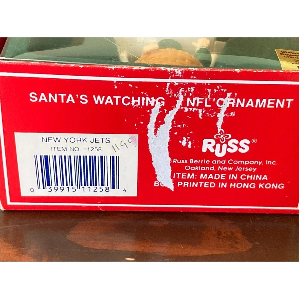 NFL New York Jets Santa's Watching Blimp Ornament in‎ Box Russ Christmas Green